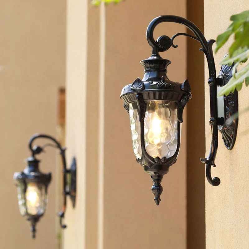 Black Bell Wandlamp Klassiek Rimpelglas 1 Lamp Binnenmuurverlichtingsarmatuur voor buiten Clearhalo