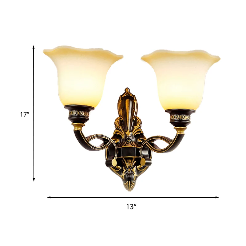 Black Blossom wandgemonteerd licht Traditioneel wit glazen kap 1/2-licht slaapkamer wandkandelaar met metalen ronde arm Cl...