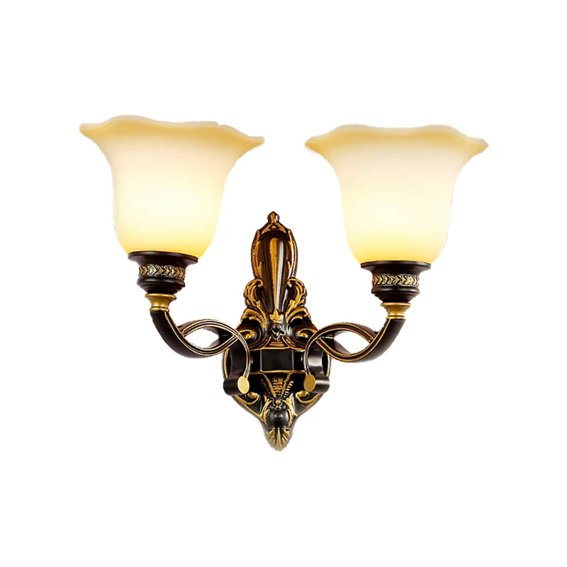 Black Blossom wandgemonteerd licht Traditioneel wit glazen kap 1/2-licht slaapkamer wandkandelaar met metalen ronde arm Cl...