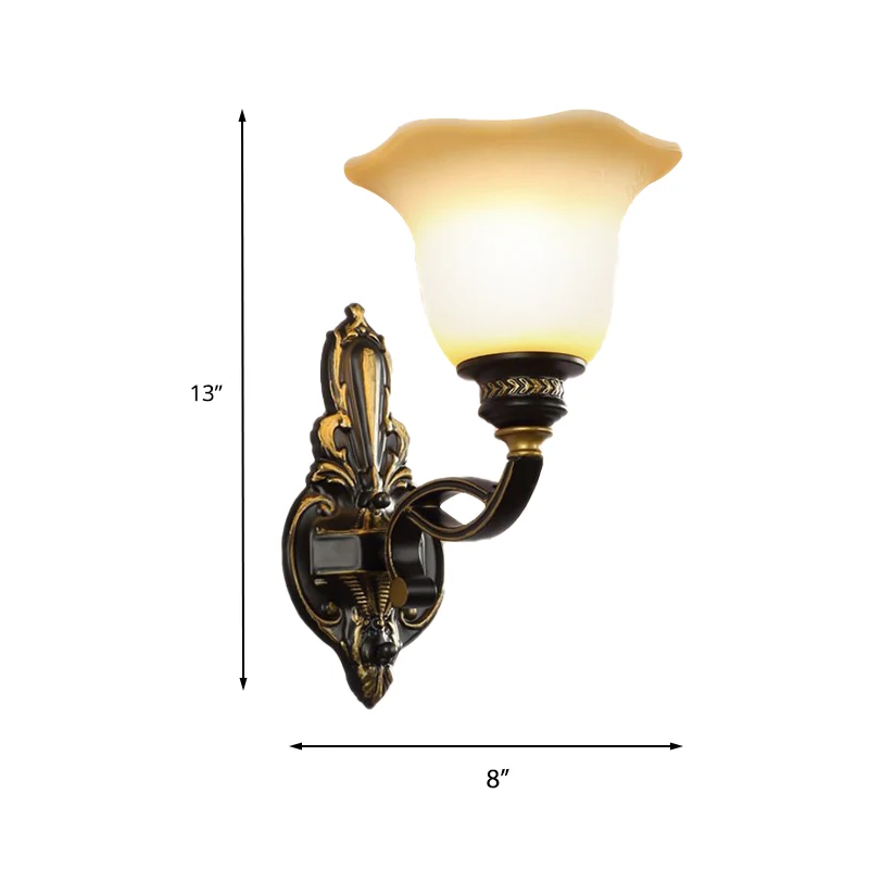 Black Blossom wandgemonteerd licht Traditioneel wit glazen kap 1/2-licht slaapkamer wandkandelaar met metalen ronde arm Cl...