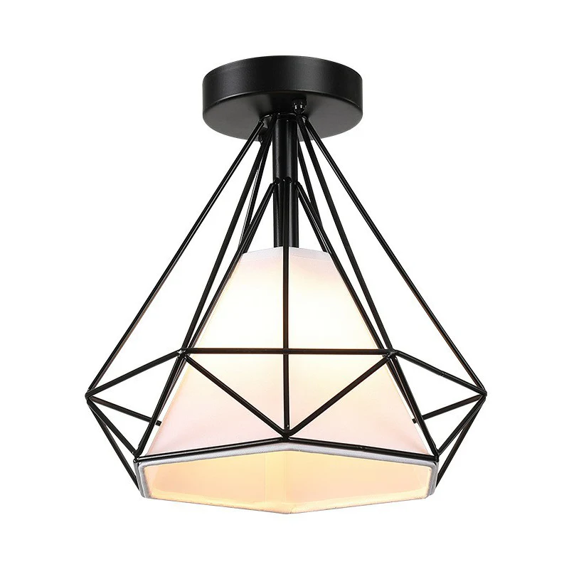 Black Diamond Cage Inbouwarmatuur Vintage Ijzer 1 Lamp Gangpad Semi Flush Plafondlamp Clearhalo