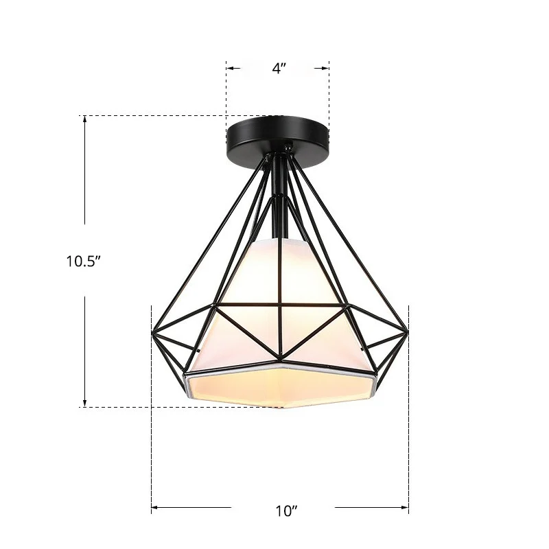 Black Diamond Cage Inbouwarmatuur Vintage Ijzer 1 Lamp Gangpad Semi Flush Plafondlamp Clearhalo