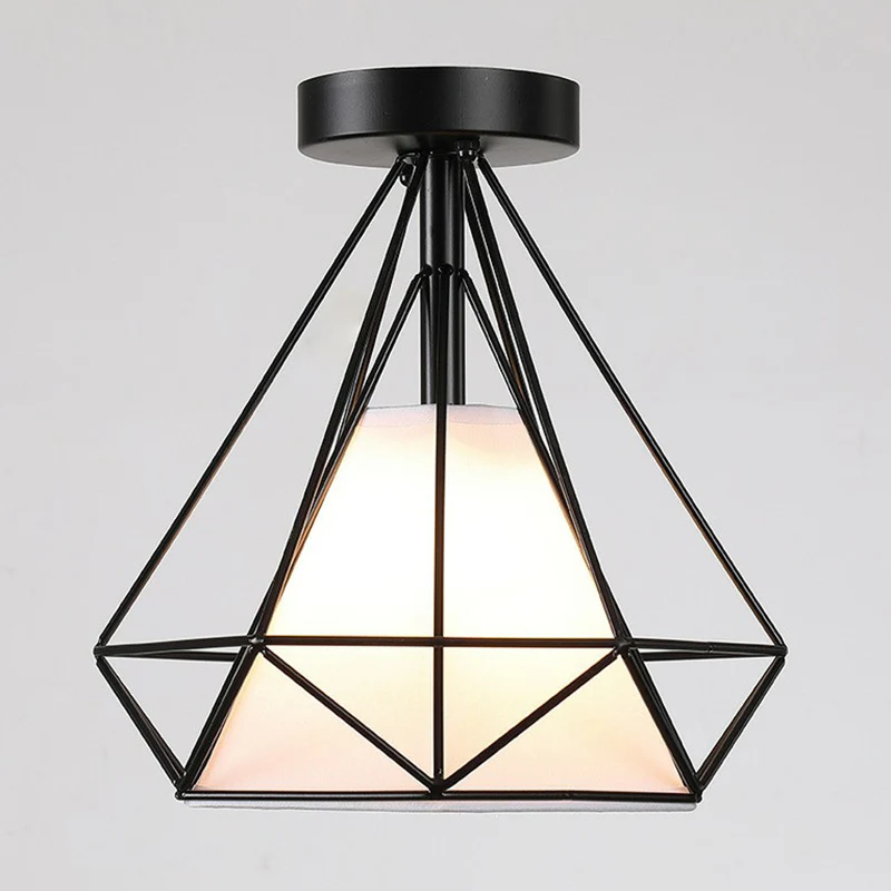 Black Diamond Cage Inbouwarmatuur Vintage Ijzer 1 Lamp Gangpad Semi Flush Plafondlamp Clearhalo