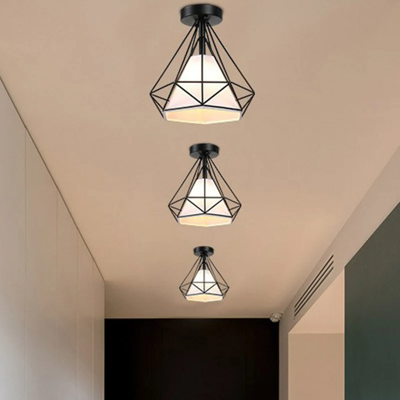 Black Diamond Cage Inbouwarmatuur Vintage Ijzer 1 Lamp Gangpad Semi Flush Plafondlamp Clearhalo
