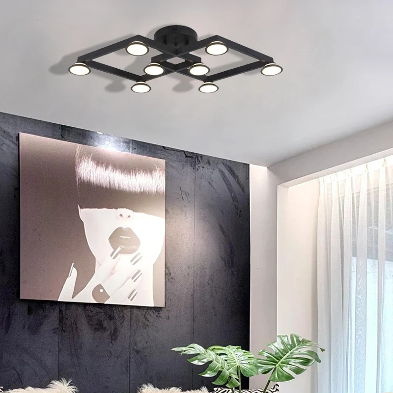 Black Diamond Shape Inbouwlamp 8 Lichten Moderne Aluminium E14 Plafondlamp voor Restaurant Clearhalo