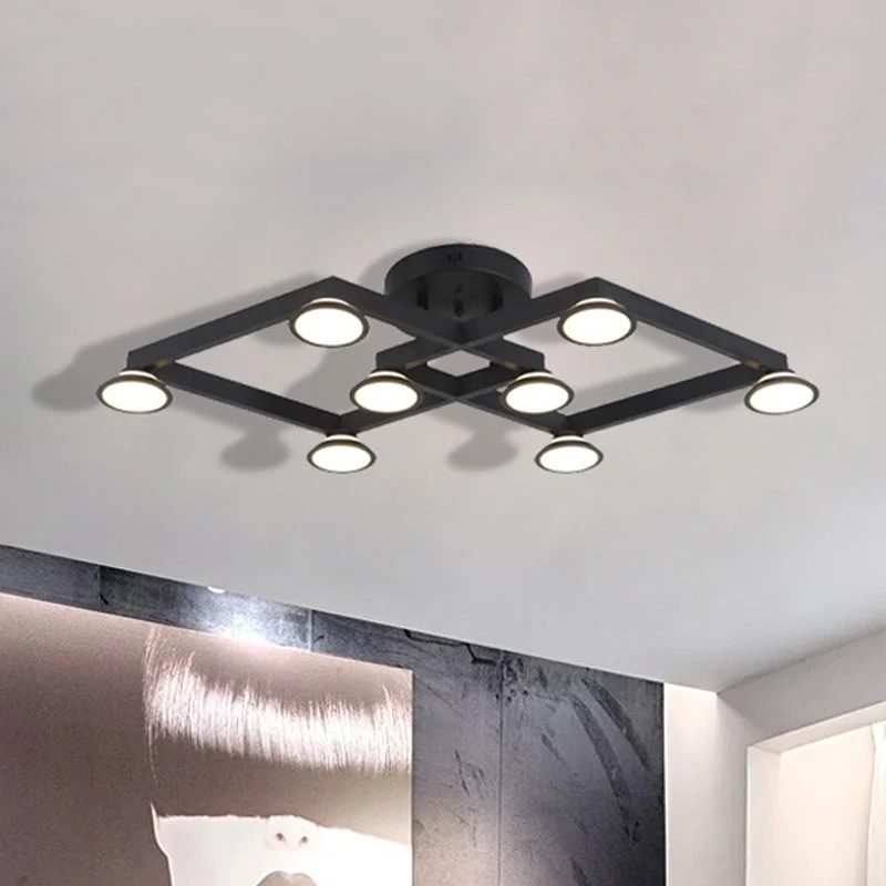 Black Diamond Shape Inbouwlamp 8 Lichten Moderne Aluminium E14 Plafondlamp voor Restaurant Clearhalo