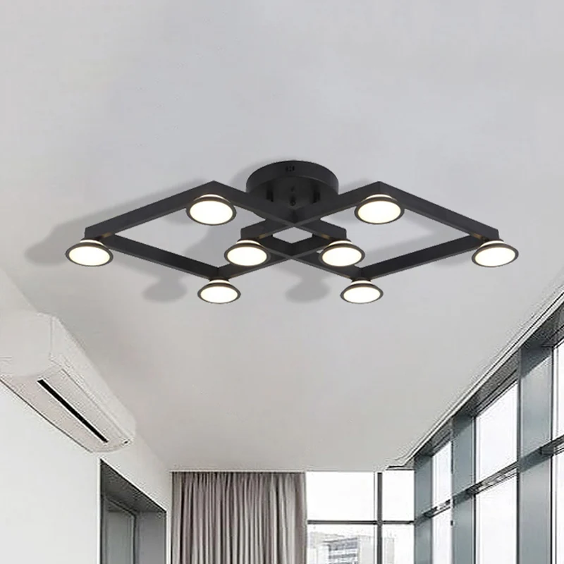 Black Diamond Shape Inbouwlamp 8 Lichten Moderne Aluminium E14 Plafondlamp voor Restaurant Clearhalo