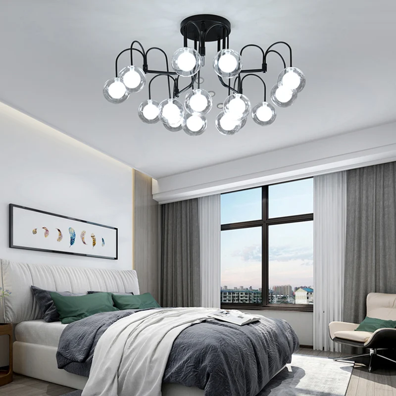Black Willow Branch semi-inbouwverlichting modernistische multi-lights metalen semi-inbouwlamparmatuur met helderglazen bo...