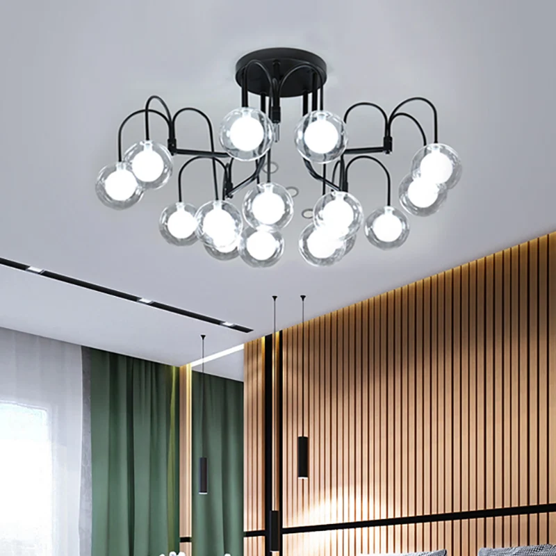 Black Willow Branch semi-inbouwverlichting modernistische multi-lights metalen semi-inbouwlamparmatuur met helderglazen bo...