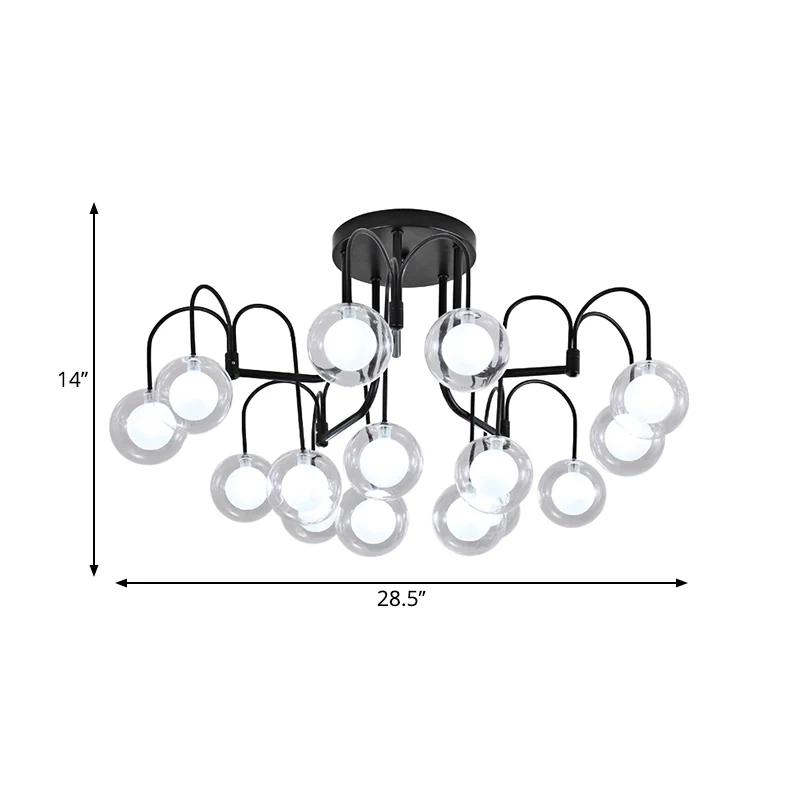 Black Willow Branch semi-inbouwverlichting modernistische multi-lights metalen semi-inbouwlamparmatuur met helderglazen bo...