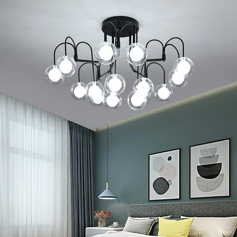 Black Willow Branch semi-inbouwverlichting modernistische multi-lights metalen semi-inbouwlamparmatuur met helderglazen bo...