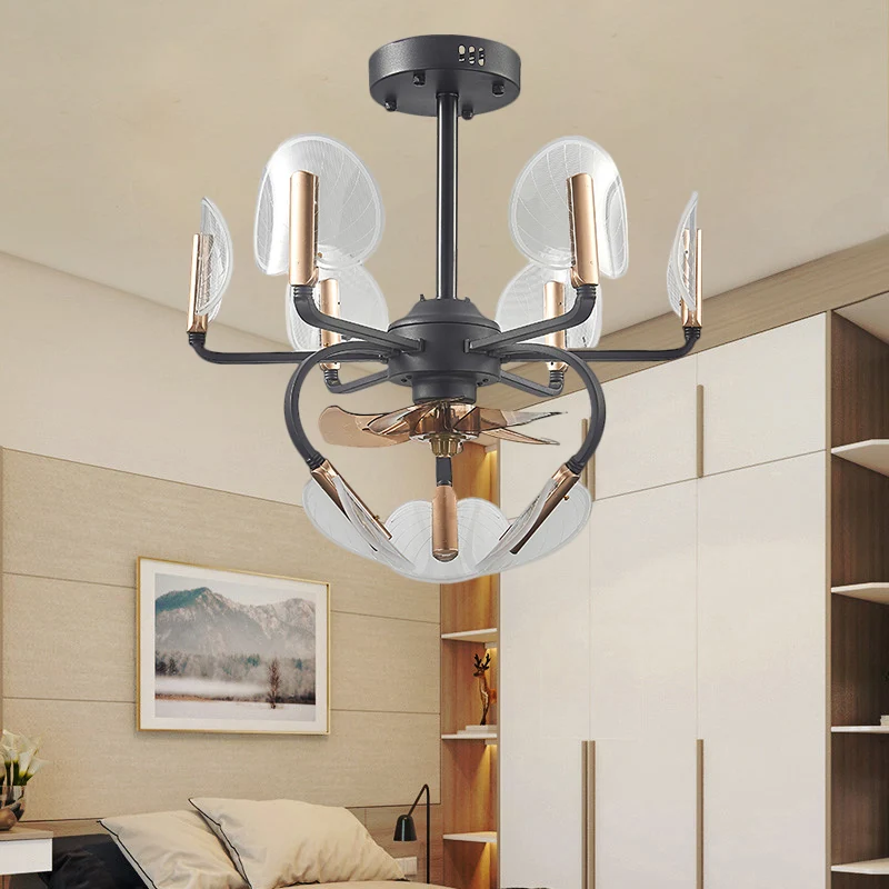 3 bladen lisdodde bladvorm hangende ventilator licht modernisme acryl 23,5 "breed 9 koppen zwart semi-inbouwmontage Clearhalo