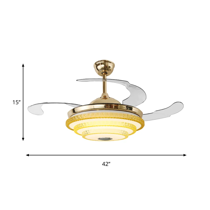 3 bladen moderne ronde semi-verzonken afgeschuinde kristallen LED-plafondventilatorlamp goud, 42" breed Clearhalo