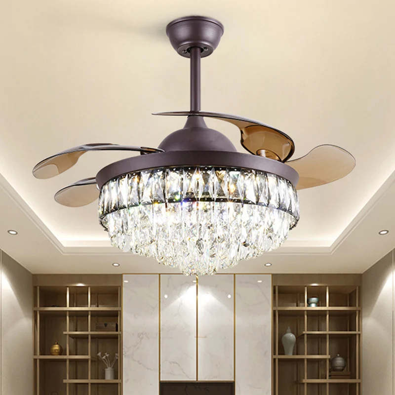 4 bladen woonkamer LED hangende ventilator licht eenvoud zwarte semi-gemonteerde verlichting met taps toelopende heldere k...
