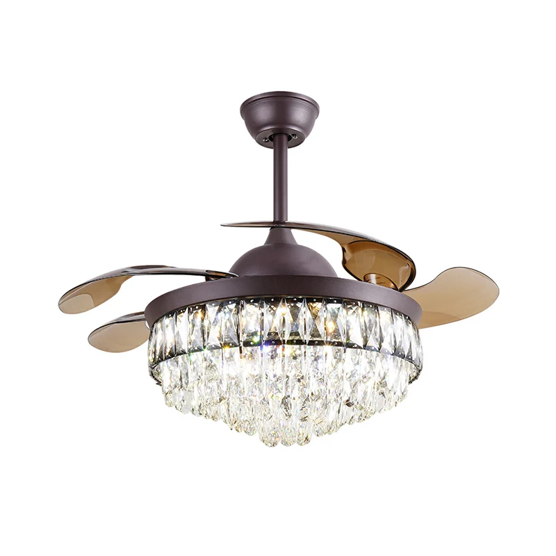 4 bladen woonkamer LED hangende ventilator licht eenvoud zwarte semi-gemonteerde verlichting met taps toelopende heldere k...