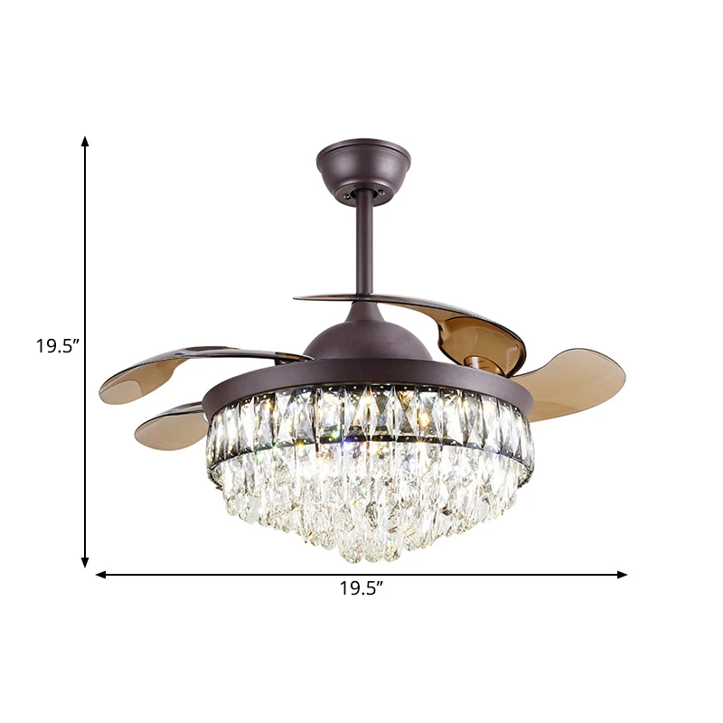 4 bladen woonkamer LED hangende ventilator licht eenvoud zwarte semi-gemonteerde verlichting met taps toelopende heldere k...