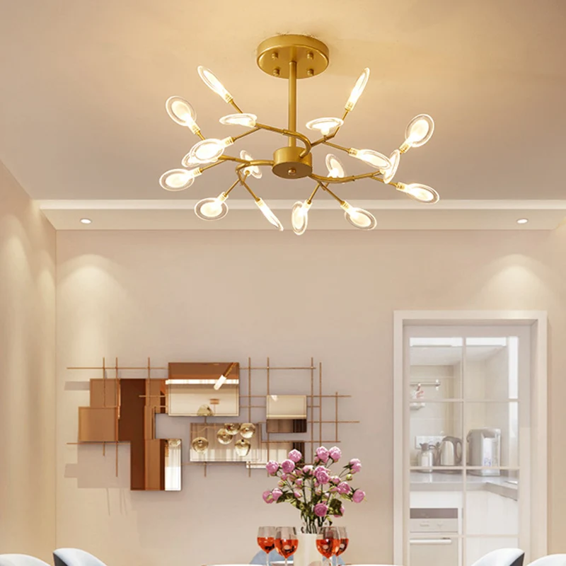 Bladeren Plafondkroonluchter Moderniteit Acryl Woonkamer LED-hanglamp goud Clearhalo