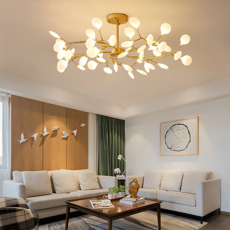 Bladeren Plafondkroonluchter Moderniteit Acryl Woonkamer LED-hanglamp goud Clearhalo