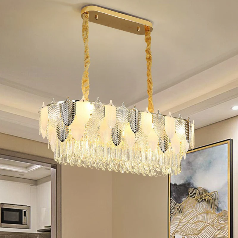 Bladhangende kroonluchter Modern helder kristallen prisma hanglamp voor woonkamer Clearhalo