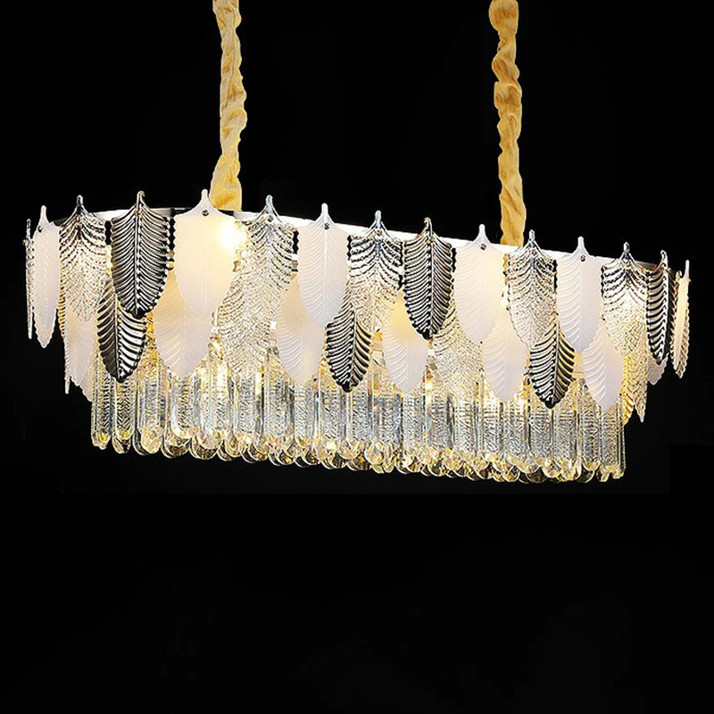 Bladhangende kroonluchter Modern helder kristallen prisma hanglamp voor woonkamer Clearhalo