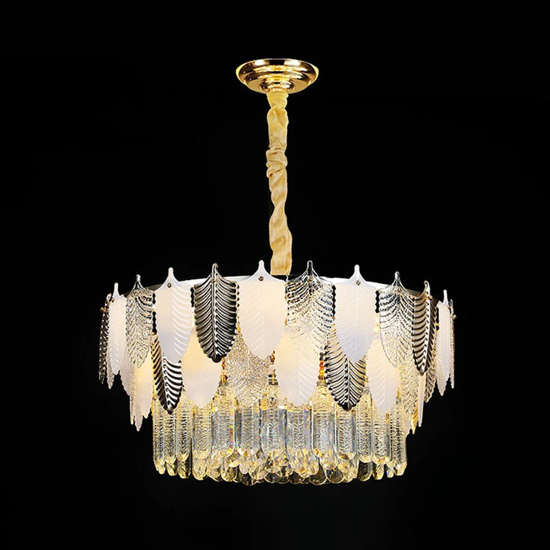 Bladhangende kroonluchter Modern helder kristallen prisma hanglamp voor woonkamer Clearhalo