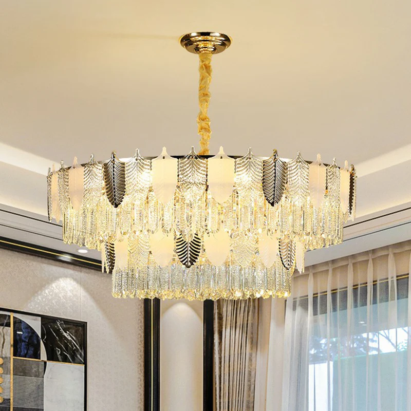 Bladhangende kroonluchter Modern helder kristallen prisma hanglamp voor woonkamer Clearhalo