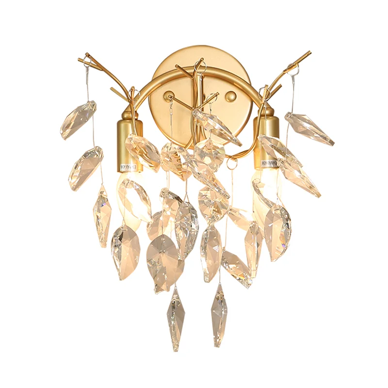 Bladvorm schans verlichting eigentijds afgeschuind kristal 2 lampen gouden wandlamp armatuur Clearhalo