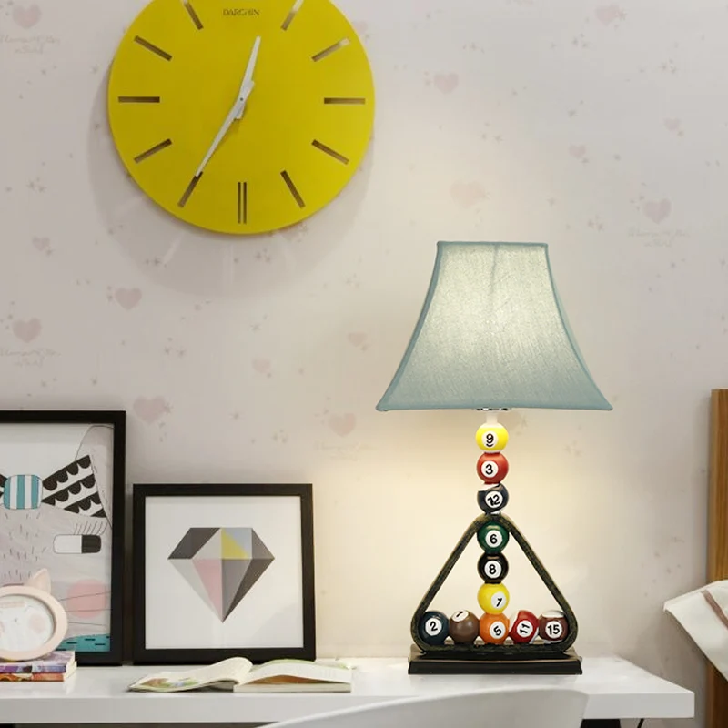 Blauw uitlopende studieverlichting, 1-lichts stoffen leesboeklamp voor kinderen met biljartbaldecor Clearhalo