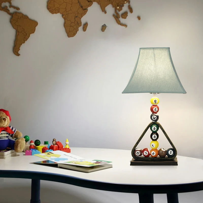 Blauw uitlopende studieverlichting, 1-lichts stoffen leesboeklamp voor kinderen met biljartbaldecor Clearhalo