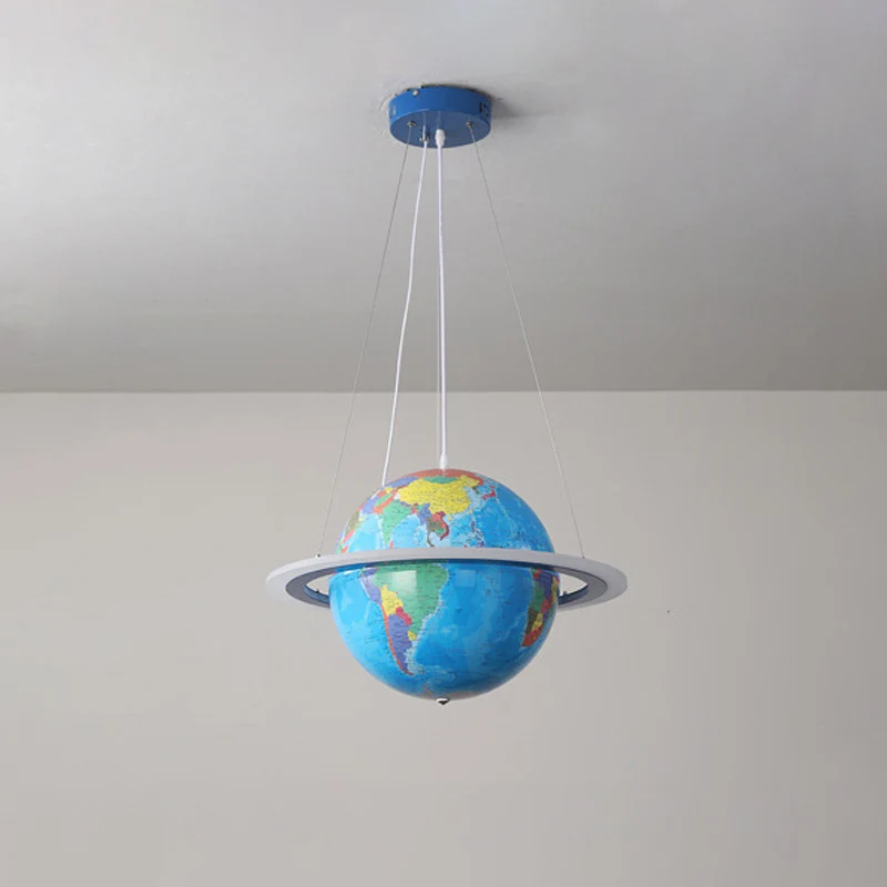 Blauwe aardbol kroonluchter creatieve LED acryl hangende hanger met ring voor kinderkamer Clearhalo