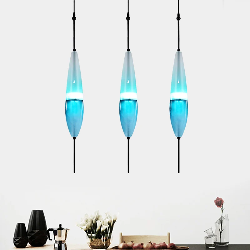 Blauwe druppelvormige/trommel/cilinder hanglamp Moderne 1-lichts glazen hangende plafondlamp wit/warm licht Clearhalo