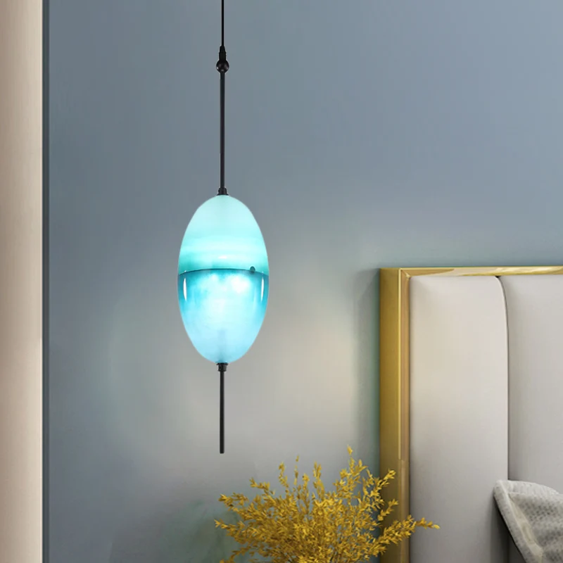Blauwe druppelvormige/trommel/cilinder hanglamp Moderne 1-lichts glazen hangende plafondlamp wit/warm licht Clearhalo