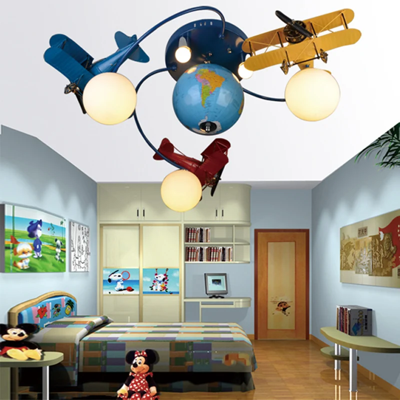 Blauwe gevechtsvliegtuig inbouwplafondlamp Cartoon metalen plafondlamp voor kinderslaapkamer Clearhalo