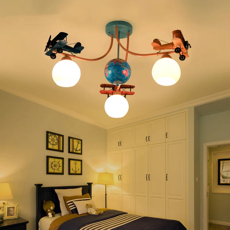 Blauwe gevechtsvliegtuig inbouwplafondlamp Cartoon metalen plafondlamp voor kinderslaapkamer Clearhalo