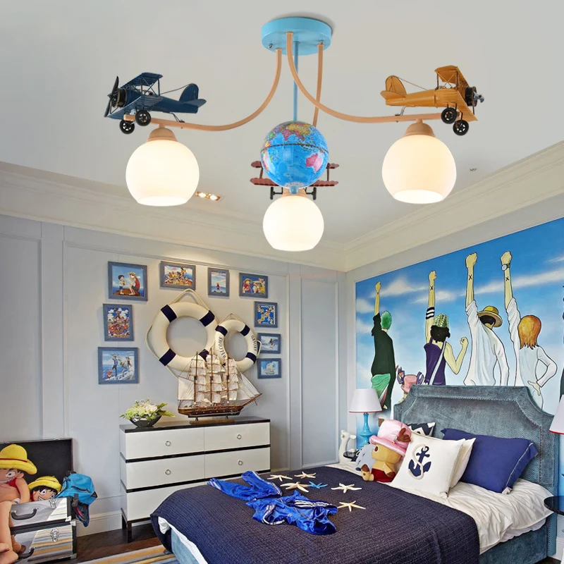 Blauwe gevechtsvliegtuig inbouwplafondlamp Cartoon metalen plafondlamp voor kinderslaapkamer Clearhalo