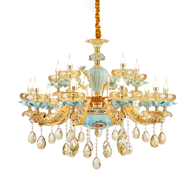 Blauwe oblaten hanglamp retro-stijl gefacetteerde kristallen woonkamerkroonluchter met draperend decor Clearhalo