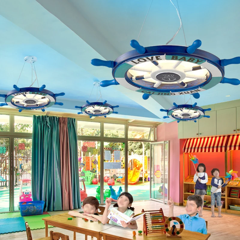 Blauwe roervormige kroonluchter verlichting modernistische stijl LED houten hanglamp voor de kleuterschool Clearhalo