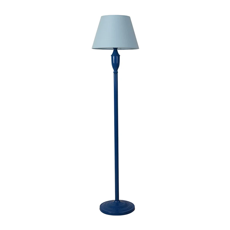 Blauwe staande lamp met 1 lamp, vintage stijl stoffen tonvormige vloerlamp voor slaapkamer Clearhalo