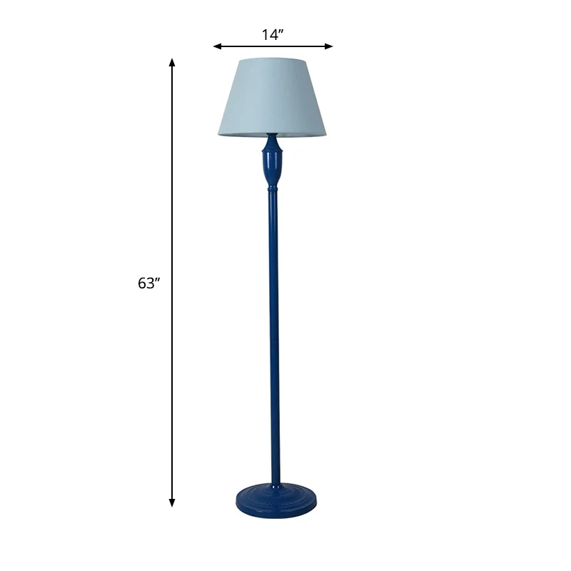 Blauwe staande lamp met 1 lamp, vintage stijl stoffen tonvormige vloerlamp voor slaapkamer Clearhalo