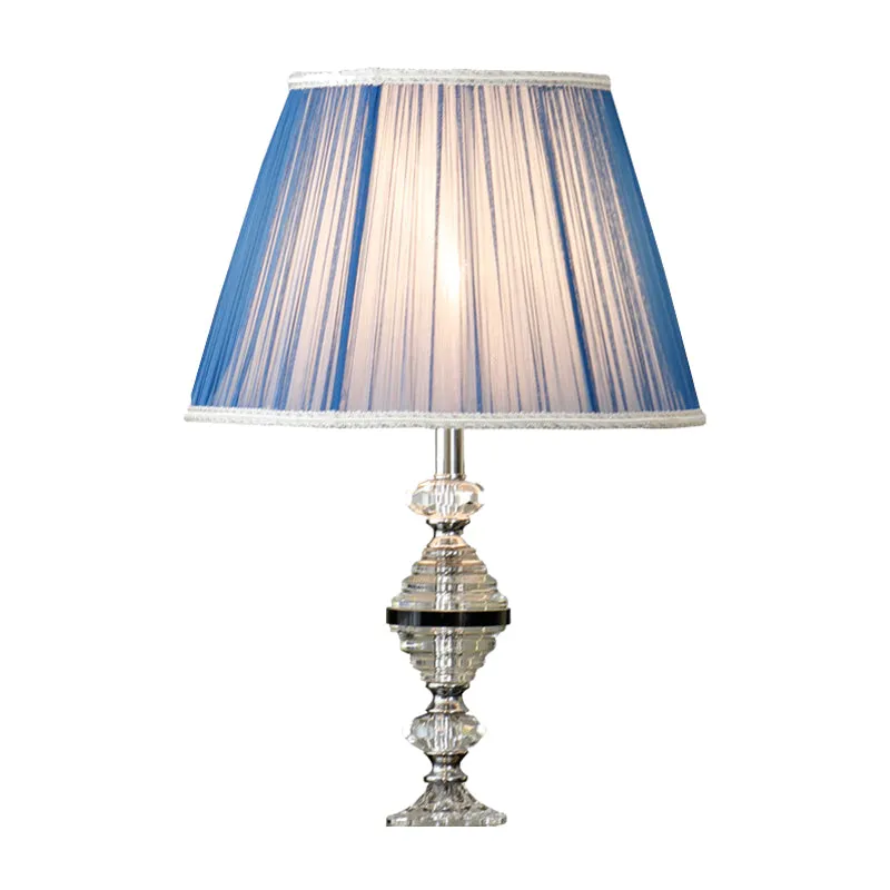 Blauwe taps toelopende nachttafellamp eigentijds 1 lamp helder K9 kristal nachtkastje licht voor woonkamer Clearhalo