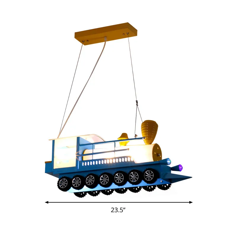 Blauwe trein hangende hanglamp Cartoon metalen hangende kroonluchter voor de kleuterschool Clearhalo