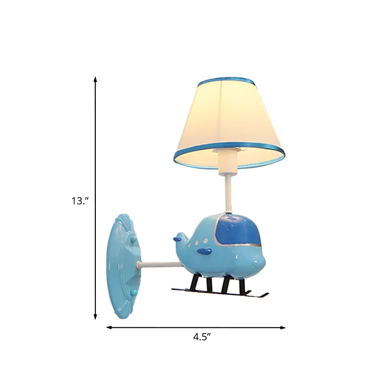 Blauwe vliegtuigvormige wandverlichting idee cartoon 1-kops hars wandlamp met stoffen kap Clearhalo