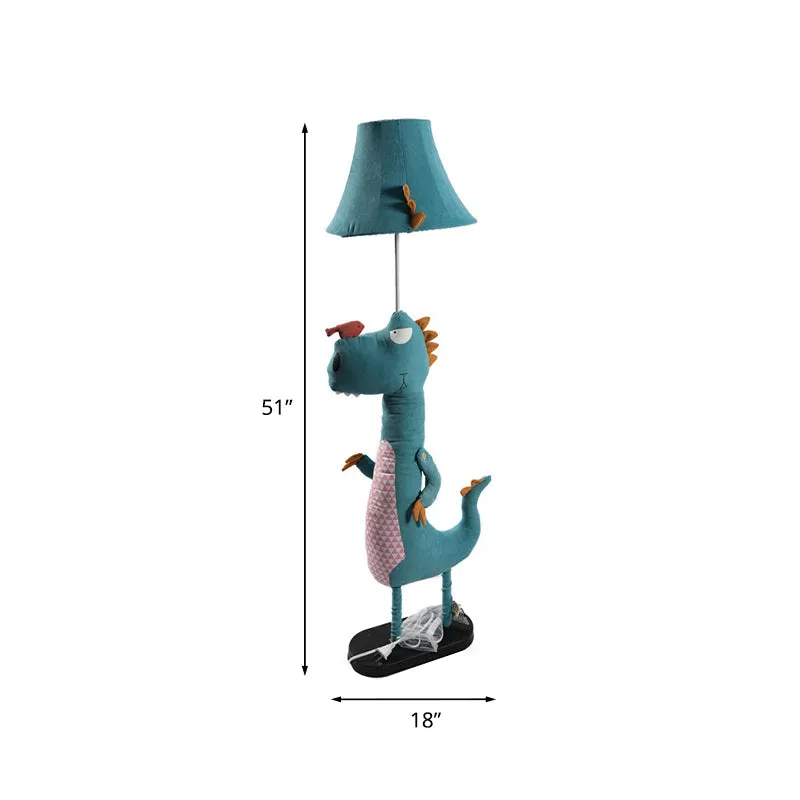 Blauwe zachte dinosaurus vloerlamp cartoon 1 lamp stof opstaande lamp met uitlopende kap Clearhalo