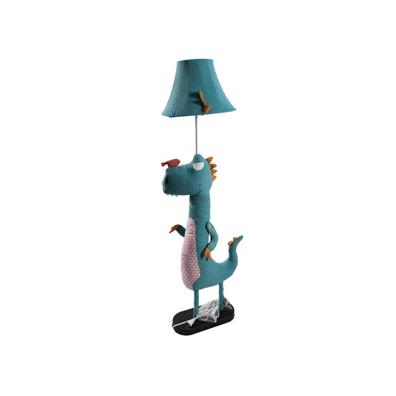 Blauwe zachte dinosaurus vloerlamp cartoon 1 lamp stof opstaande lamp met uitlopende kap Clearhalo