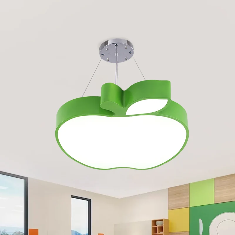 Blauw/Geel/Groen Apple Plafondhanger Eenvoud LED Acryl Kroonluchter Verlichting voor Kinderkamer Clearhalo