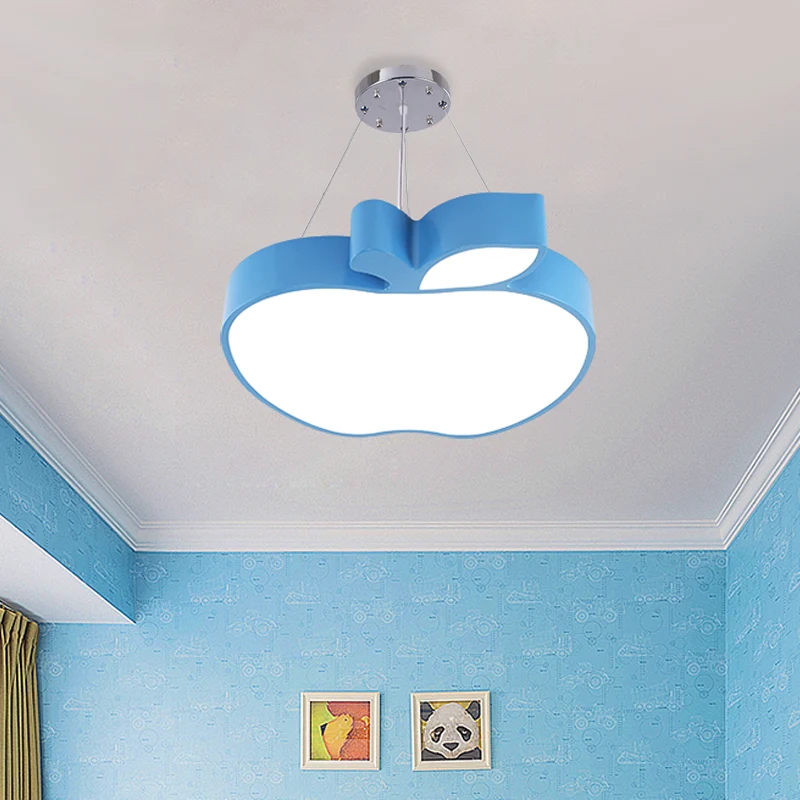 Blauw/Geel/Groen Apple Plafondhanger Eenvoud LED Acryl Kroonluchter Verlichting voor Kinderkamer Clearhalo