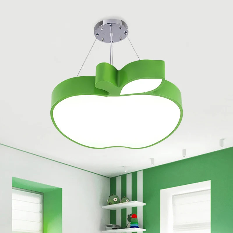 Blauw/Geel/Groen Apple Plafondhanger Eenvoud LED Acryl Kroonluchter Verlichting voor Kinderkamer Clearhalo