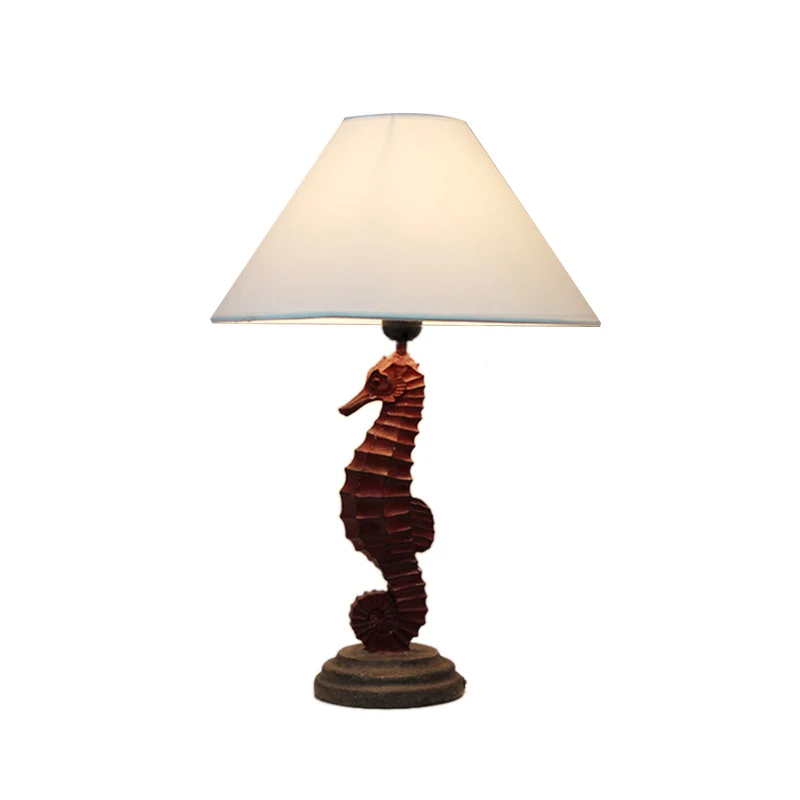 Blauw/Rood Zeepaardje Tafelverlichting Eigentijdse Stijl 1 Lichte Hars Tafellamp met Kegelvormige Stoffen Kap Clearhalo