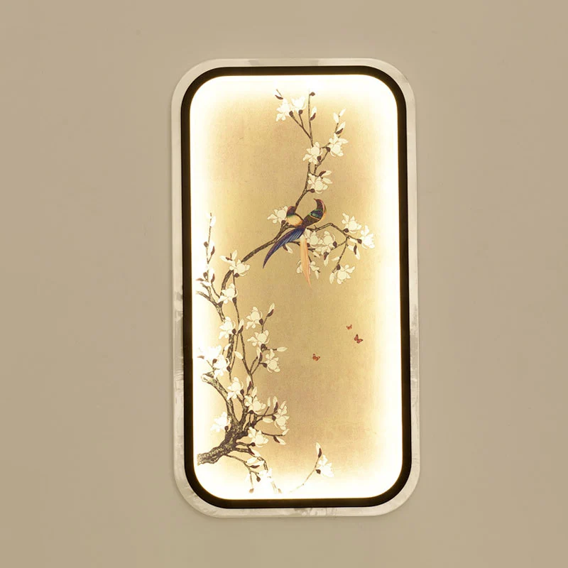 Bloeiende boom muur muurschildering licht Azië zwarte stof wandverlichting armatuur voor decoratie Clearhalo