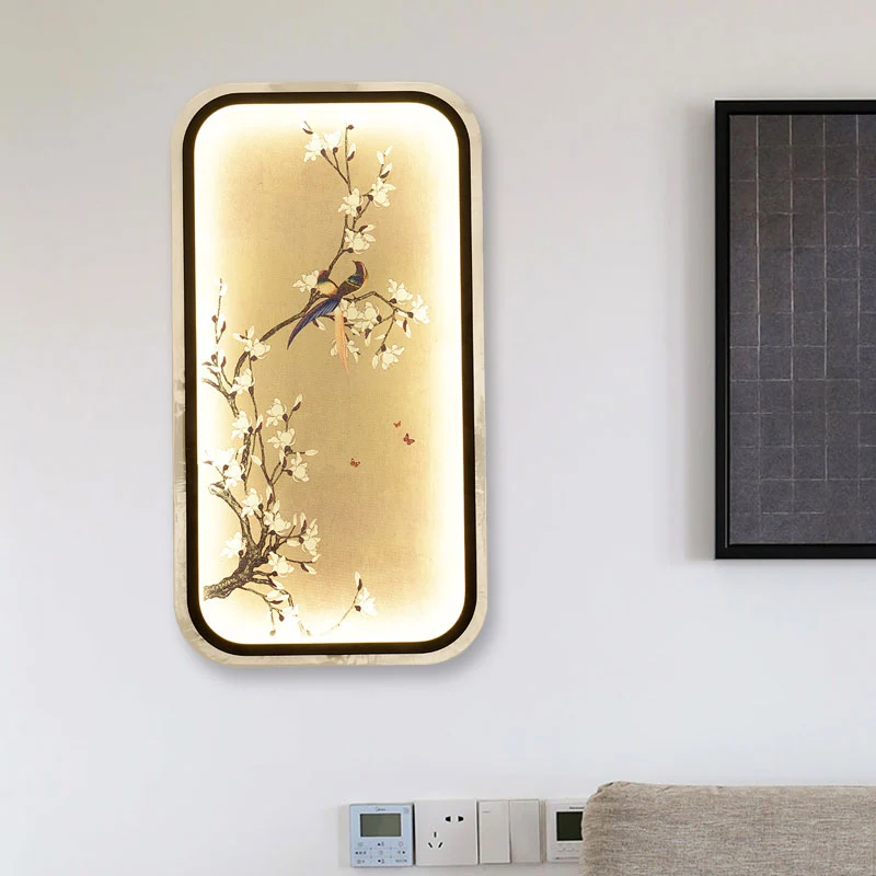 Bloeiende boom muur muurschildering licht Azië zwarte stof wandverlichting armatuur voor decoratie Clearhalo
